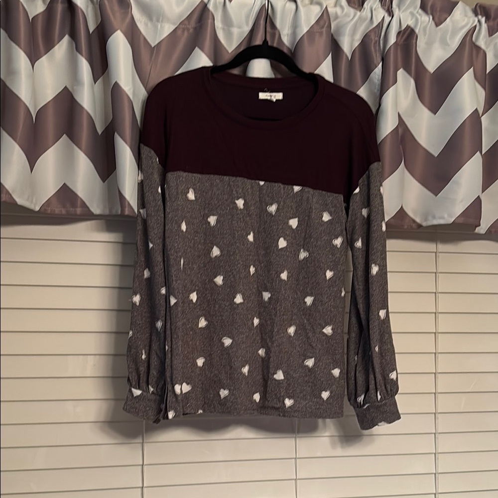 Heart Patterned Long Sleeve Top